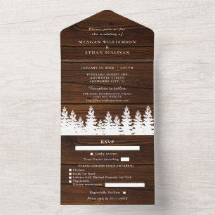 Invitation Tout En Un Mariage rustique en bois automne hiver avec RSVP