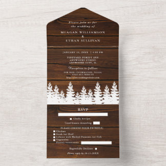 Invitation Tout En Un Mariage rustique en bois automne hiver avec RSVP