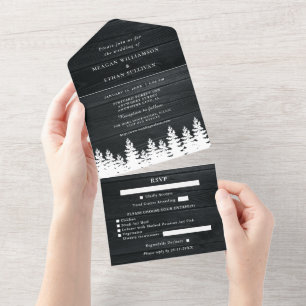 Invitation Tout En Un Mariage rustique en bois automne hiver avec RSVP