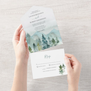 Invitation Tout En Un Mariage rustique en forêt de montagne