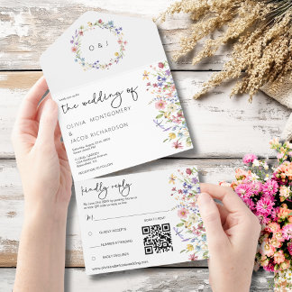 Invitation Tout En Un Mariage rustique Fleur sauvage de jardin RSVP et Q