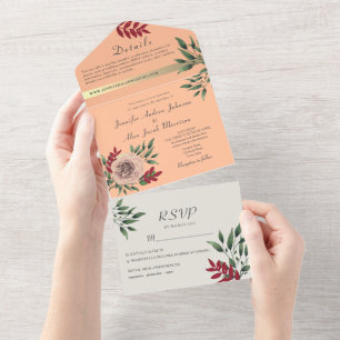 Invitation Tout En Un Mariage Rustique Floral Peach Fuzz