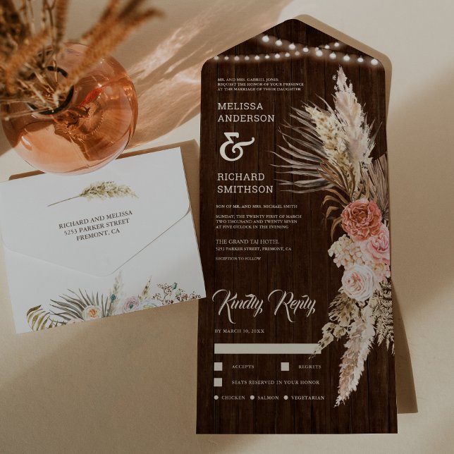 Invitation Tout En Un Mariage Rustique Grange Bois Terre Floral Boho Pam (Créateur téléchargé)