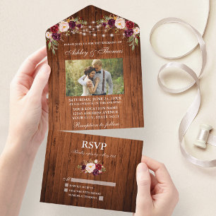 Invitation Tout En Un Mariage rustique Lumières en bois Floral