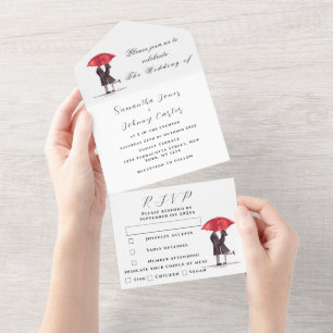 Invitation Tout En Un Mariage rustique minimaliste moderne Couple parapl