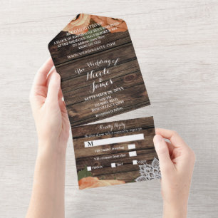 Invitation Tout En Un Mariage rustique orange épice automne rose dentell