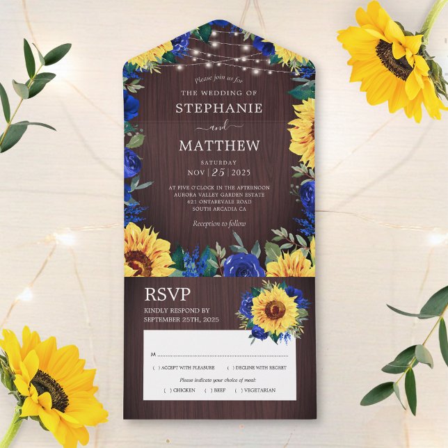 Invitation Tout En Un Mariage Rustique Rose de Sunflower Blue (Créateur téléchargé)