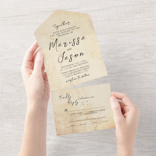 Invitation Tout En Un Mariage rustique simple et élégant (Déchirure)