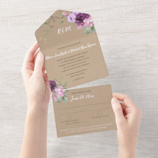 Invitation Tout En Un Mariage rustique violet et de sable