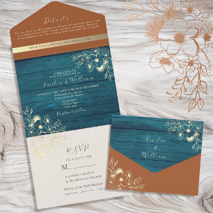 Invitation Tout En Un Mariage Sarcelle et Terre Cuite