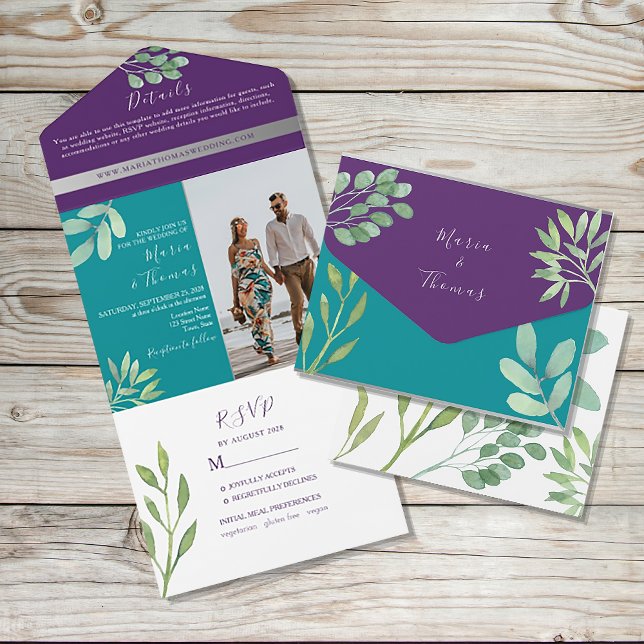 Invitation Tout En Un Mariage Sarcelle et Violet (Créateur téléchargé)