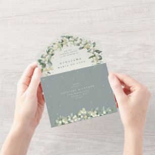 Invitation Tout En Un Mariage Seafoam Green/Crème Snowberry+Eucalyptus