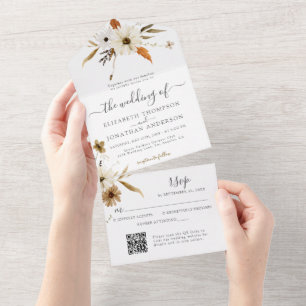 Invitation Tout En Un Mariage Sepia Automne Floral Crème Daisy Sauvage Q