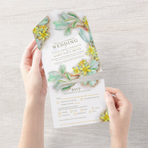 Invitation Tout En Un Mariage sibbaldia jaune floral aquarelle