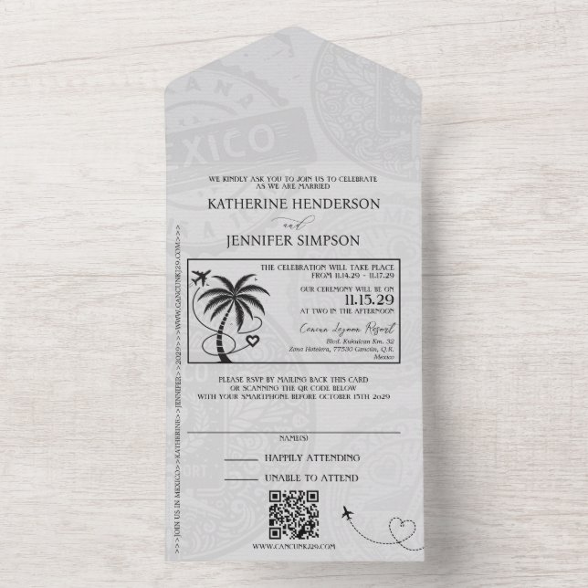 Invitation Tout En Un Mariage Silver Mexico Passport (À l'intérieur)
