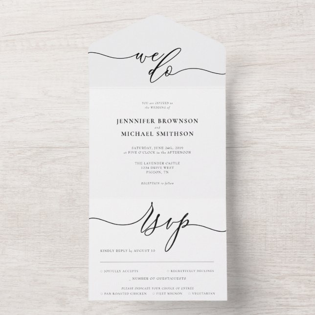 Invitation Tout En Un Mariage Simple Calligraphie (À l'intérieur)