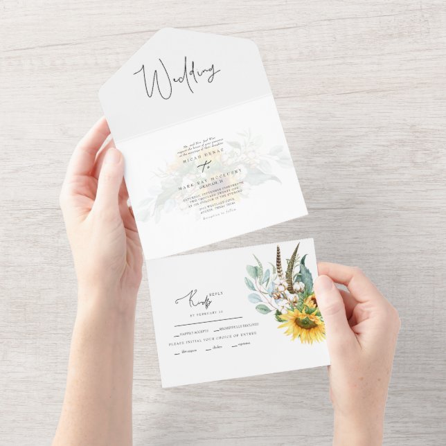 Invitation Tout En Un Mariage simple de tournesol Eucalyptus (Déchirure)