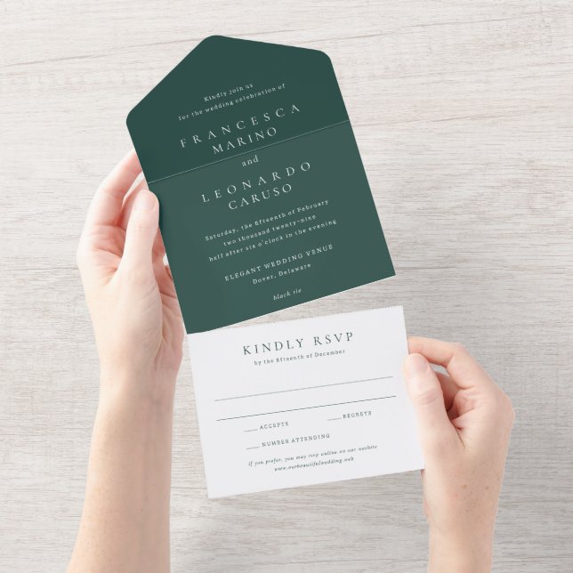 Invitation Tout En Un Mariage Simple Émeraude Classique (Déchirure)