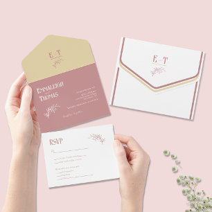Invitation Tout En Un Mariage Simple Moderne Mauve Champagne + Blanc