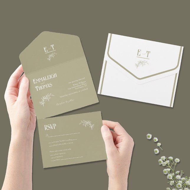 Invitation Tout En Un Mariage Simple Moderne Vert Sauge (Créateur téléchargé)
