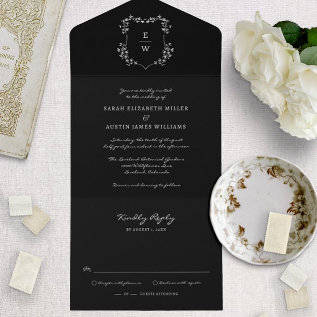 Invitation Tout En Un Mariage Simple Noir (Créateur téléchargé)