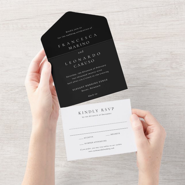 Invitation Tout En Un Mariage Simple Noir Classique (Déchirure)