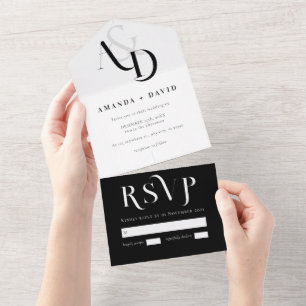 Invitation Tout En Un Mariage simple noir et blanc minimal