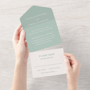 Invitation Tout En Un Mariage simple vert muté élégant