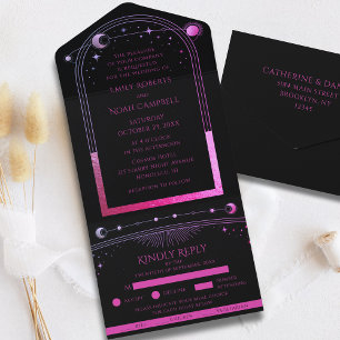 Invitation Tout En Un Mariage Soleil Lune Étoiles Célestes Noir Violet