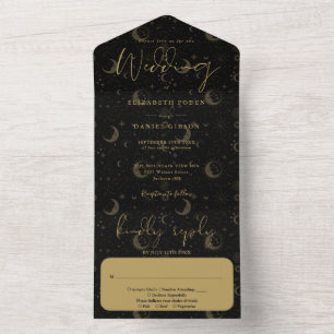 Invitation Tout En Un Mariage spirituel céleste noir et or