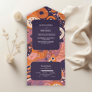 Invitation Tout En Un Mariage super rouge orange rétro