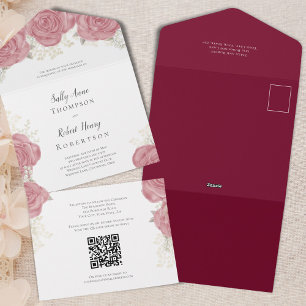 Invitation Tout En Un Mariage sur mesure floral bordeaux élégant