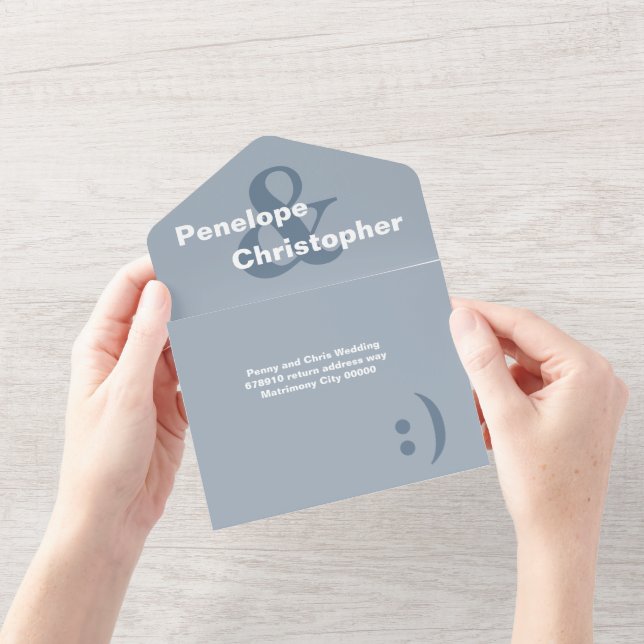 Invitation Tout En Un Mariage Symboles Géants Typographie Moderne Bleu P (Ouverture)