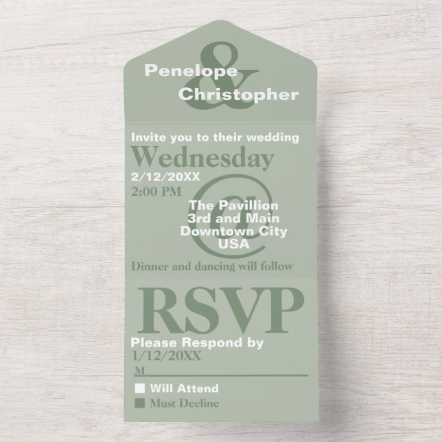 Invitation Tout En Un Mariage Symboles Géants Typographie Moderne Sage P (À l'intérieur)