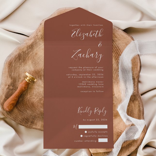 Invitation Tout En Un Mariage Terracotta Brûlé Orange Écriture Moderne (Créateur téléchargé)