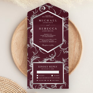 Invitation Tout En Un Mariage Tourbillon de Feuille d'Argent de Bourgogn