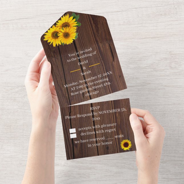 Invitation Tout En Un Mariage tournesol (Déchirure)