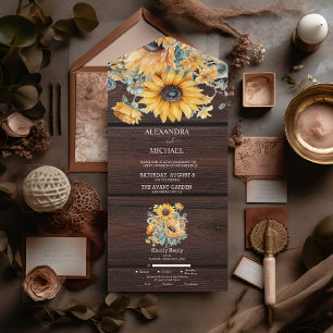 Invitation Tout En Un Mariage Tournesol Aquarelle d'Automne