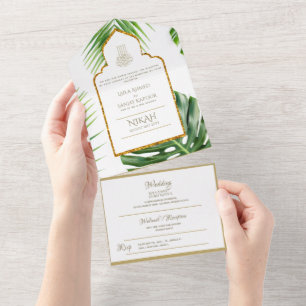 Invitation Tout En Un Mariage tout-en-1 NIKAH WALLIMAH Gold Tropical All