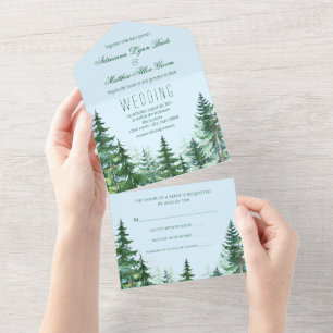 Invitation Tout En Un Mariage Tout en Un Sapin Vert Bleu