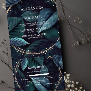 Invitation Tout En Un Mariage Tropical de Destination Moderne Vert Émera