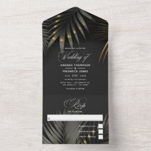 Invitation Tout En Un Mariage tropical de plage noir et or tout compris