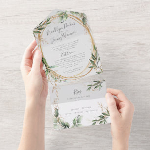 Invitation Tout En Un Mariage tropical émeraude moderne Boho
