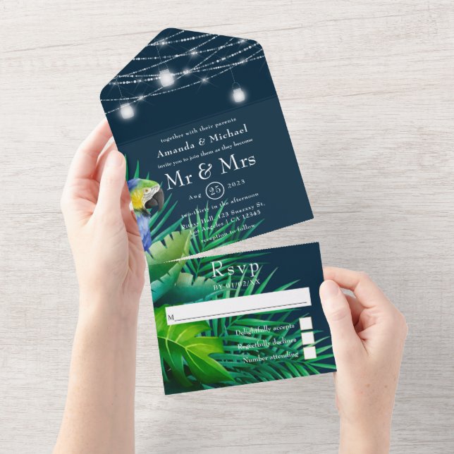 Invitation Tout En Un Mariage tropical rustique (Déchirure)