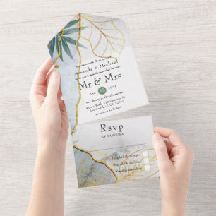 Invitation Tout En Un Mariage Tropical Vert et Or