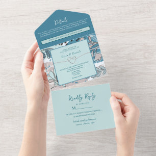 Invitation Tout En Un Mariage Turquoise botanique Abstrait