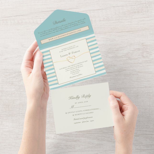 Invitation Tout En Un Mariage turquoise élégant (Déchirure)