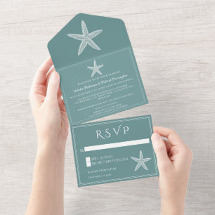 Invitation Tout En Un Mariage turquoise Starfish