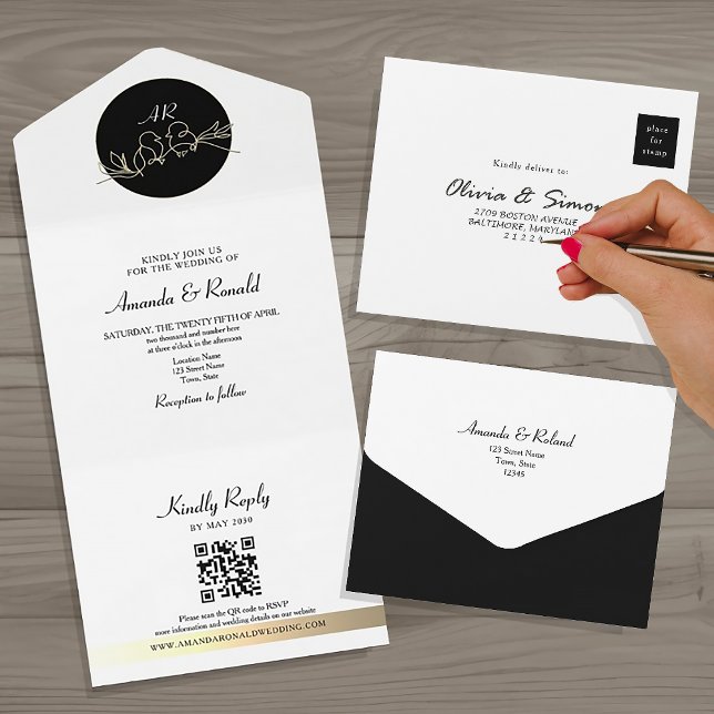 Invitation Tout En Un Mariage Unique Monogramme Noir et Blanc (Créateur téléchargé)
