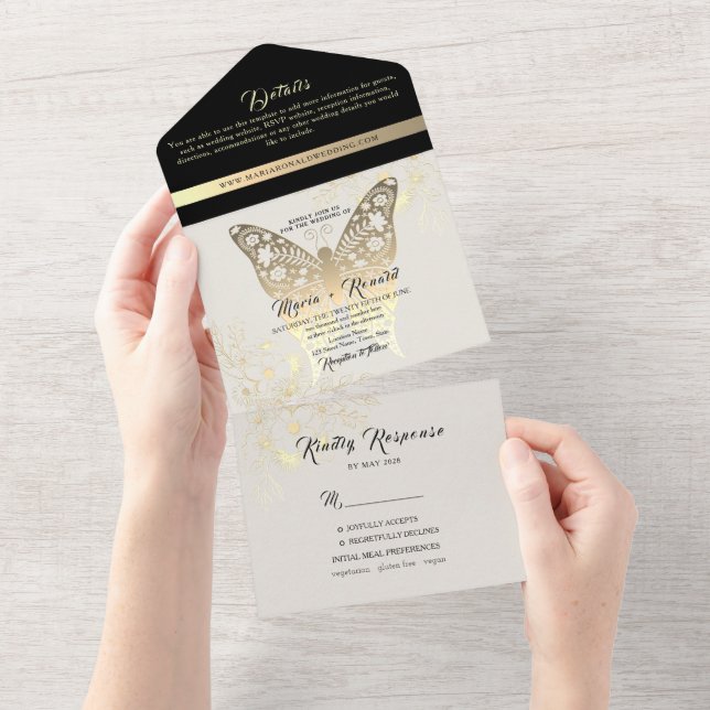 Invitation Tout En Un Mariage Unique Noir et Blanc Chic (Déchirure)